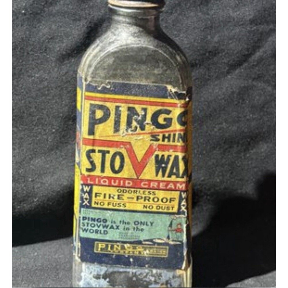 Vintage Pingo Stovwax Liquid Cream Advertising Bottle Rare Early Kitchen Decor
